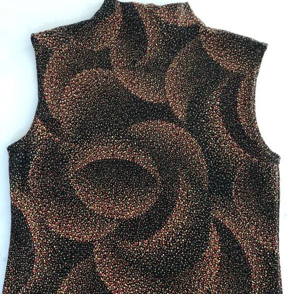 Vintage Libra Sleeveless Mock Neck Nylon Metallic Glitter Top Blk Org Wht Sz S - Picture 8 of 9